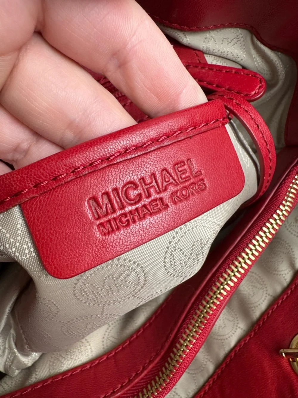 Michael Kors Red Leather Quilted Chain Shoulder Tote Bag Gold Hardware - Picture 11 of 16